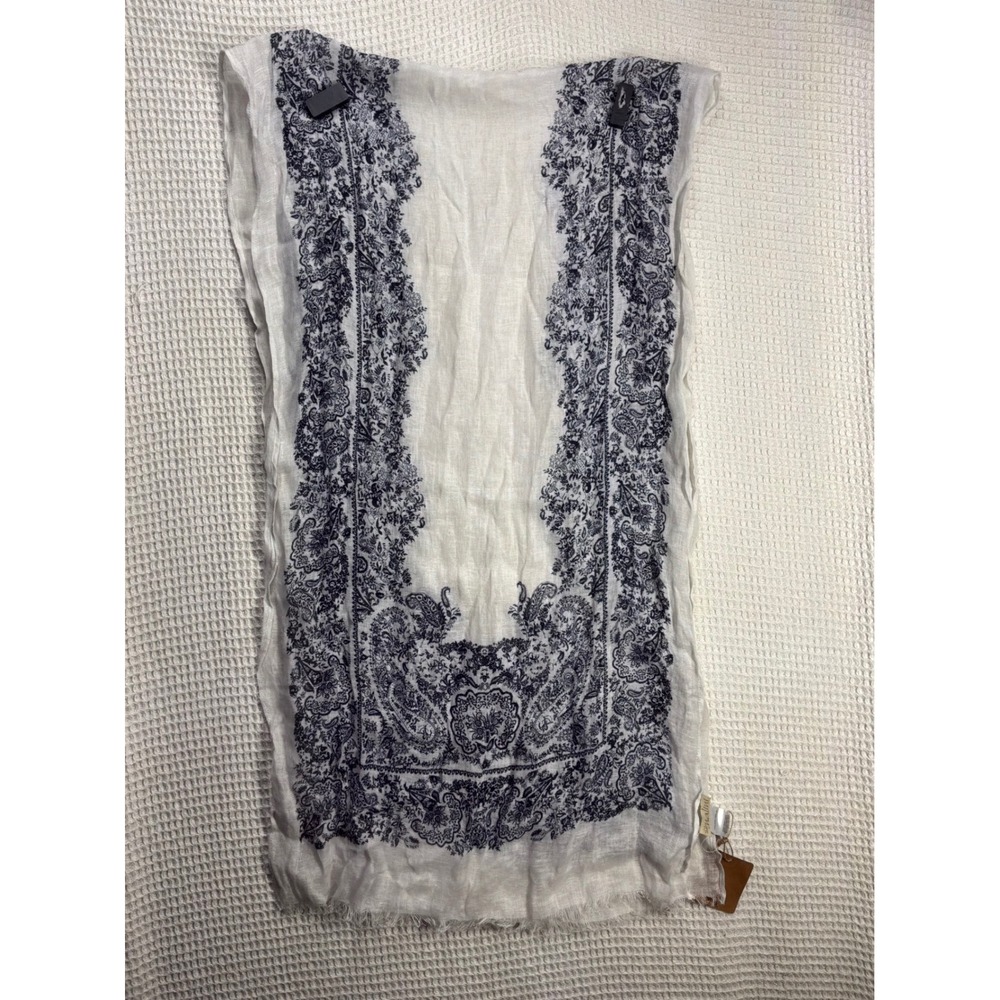 Boho Women Nalini Originals Linen Paisley Scarf OS White Navy